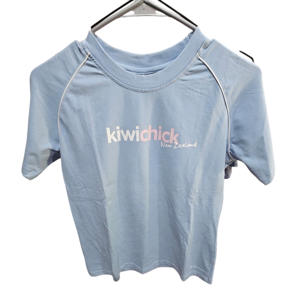 KIWI SILVER New Zealand Blue and White Kiwi Chick Shirt Size L Swim Kiwichick